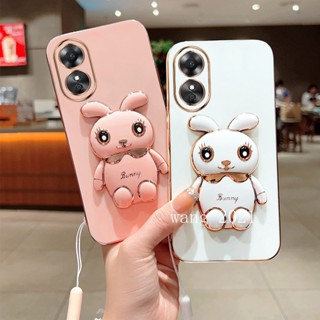 2023 New Casing OPPO Reno8 T 4G 5G เคส Phone Case Fashion Cute Rabbit Stand with Short Lanyard Electroplated Holder Soft Back Cover เคสโทรศัพท