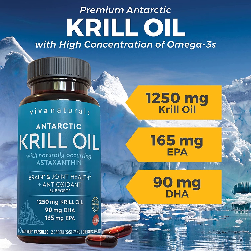 Antarctic Krill Oil 1250 mg, Omega 3 EPA DHA and Astaxanthin ลดไขมัน