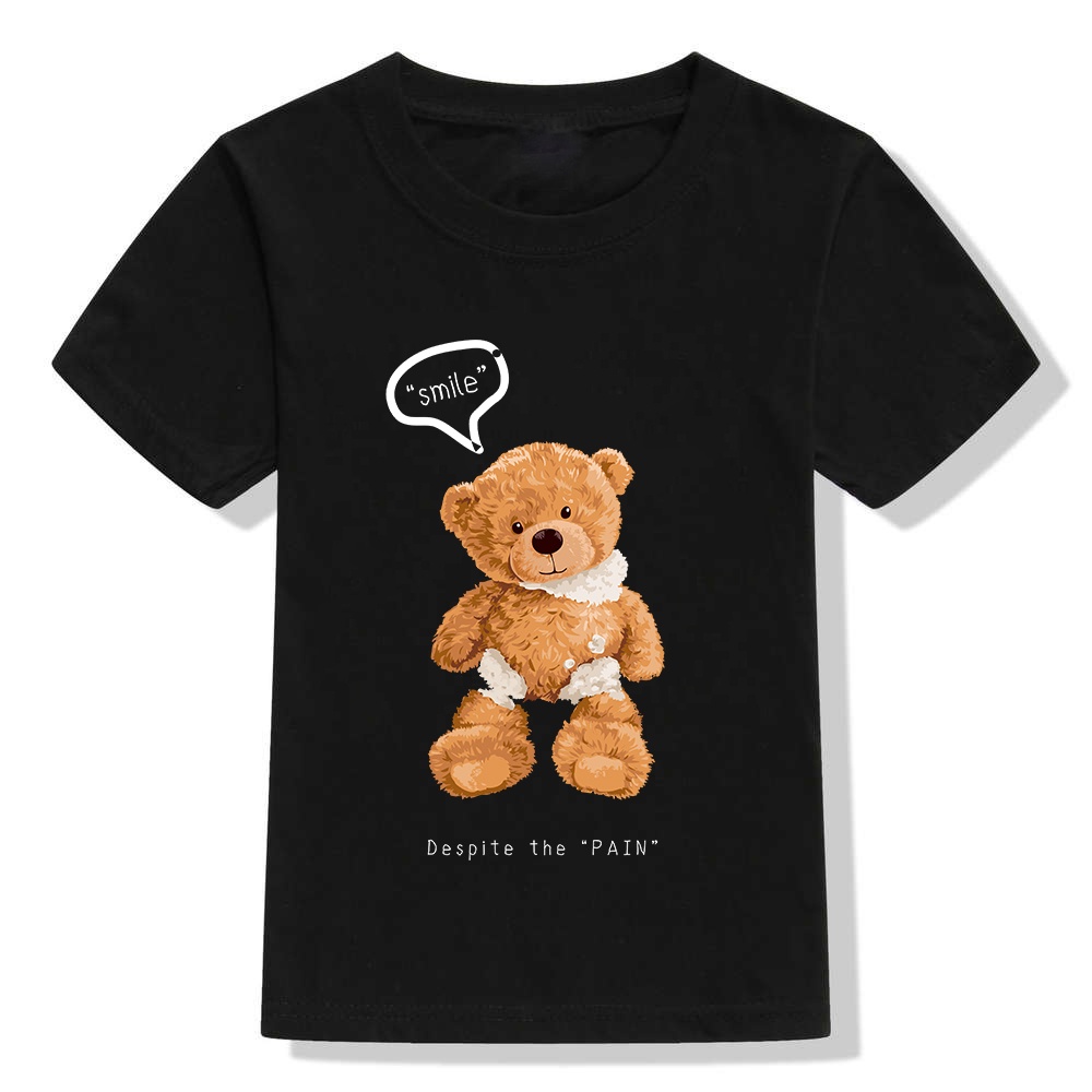 เสื้อยืดพิมพ์ลายตุ๊กตาหมียิ้ม-ชุดพ่อแม่ลูก-ของขวัญที่ดีที่สุดสำหรับเด็ก