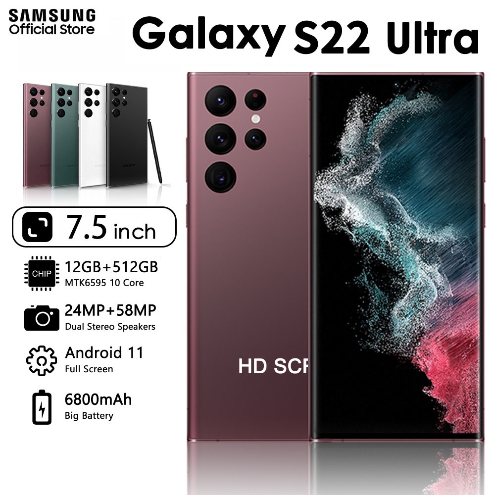 ราคาและรีวิวโทรศัพท์ Samsung S22 Utra เป็นทางการ 16GB+512GB สมาร์ทโฟน 5G 7.5 นิ้ว โทรศัพท์จอใหญ่ เมณูภาษาไทย โทรศัพท์มือถือ ราคาถูก