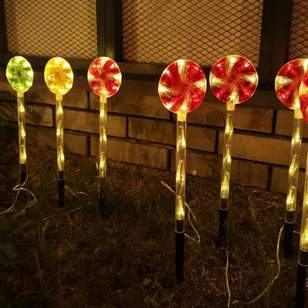 Solar Led Candy Cane Pathway Lamp 8 Modes Outdoor Lollipop Lights For