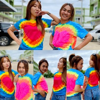 (ราคาส่ง/ถูก/สวย)มีส่วนลด ไซส์S-2XL เสื้อมัดย้อม สีสด เสื้อ DIY มัดย้อมสีสด เสื้อยืด มัดย้อม