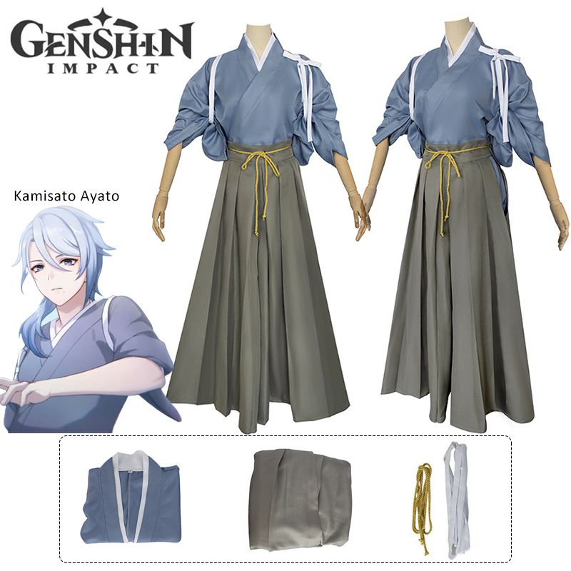 รายละเอียดเพิ่มเติมเกี่ยวกับ Game Genshin Impact Kamisato Ayato Cosplay Costume Unisex Kendougi and Hakama Game Character Wig Accessories