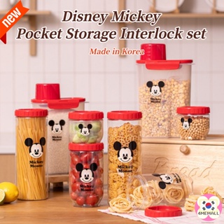 LocknLock × Disney Mickey Pocket Storage Interlock Round Airtight Container, Serial Container, Stackable Round Food Storage, Refrigerator Organizer, Grain Container, Gift