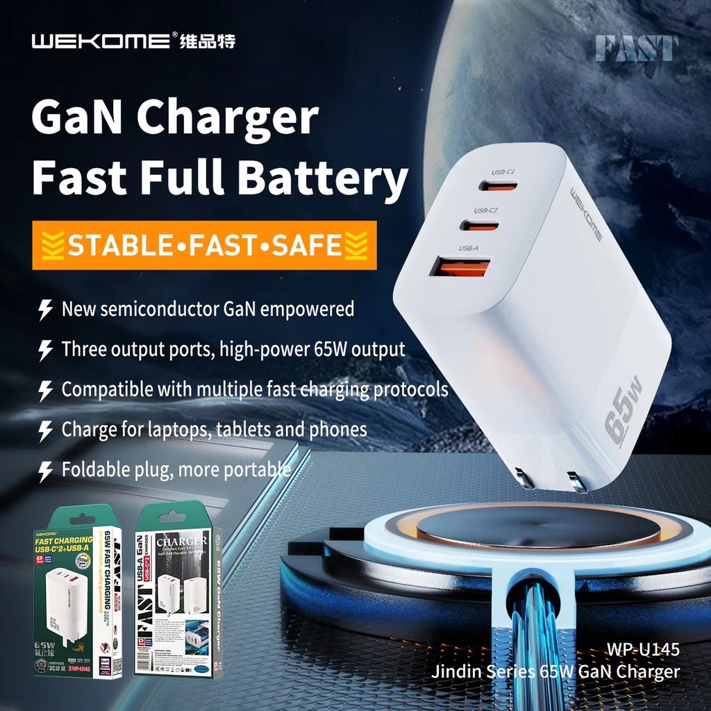 wekome-รุ่น-wp-u145-หัวชาร์จ-pd-2ช่อง-usb-fast-charge-65w