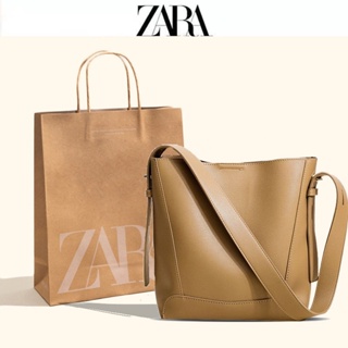 Zara กระเป๋าสะพายไหล่ สะพายข้าง ทรงบักเก็ต ความจุสูง สไตล์เกาหลี เหมาะกับฤดูใบไม้ร่วง สําหรับผู้หญิง 2022