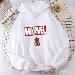 เสื้อแจ็กเก็ตกันหนาว มีฮู้ด ผ้าฟลีซ ทรงหลวม พิมพ์ลายการ์ตูนสไปเดอร์แมน มาร์เวล ซูเปอร์ฮีโร่น่ารัก สไตล์ฮาราจูกุ แฟชั่นฤดูใบไม้ร่วง สําหรับผู้หญิง และผู้ชาย DEBR
