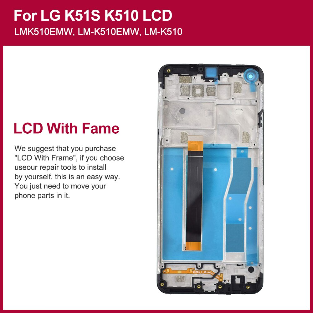 6-55-amp-quot-อะไหล่หน้าจอสัมผัสดิจิทัล-lcd-พร้อมกรอบ-แบบเปลี่ยน-สําหรับ-lg-k51s-lg-k51s-k510