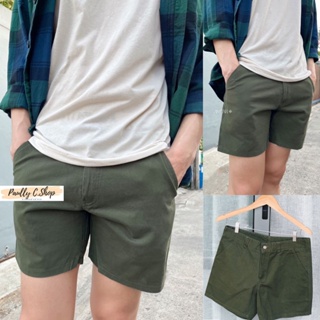 กางเกงขาสั้น สีเขียวเข้ม ใส่ได้ทั้งชายและหญิง เนื้อผ้าคัตตอลแท้ 100% เกรดพรีเมี่ยม (ความยาวกางเกง14")