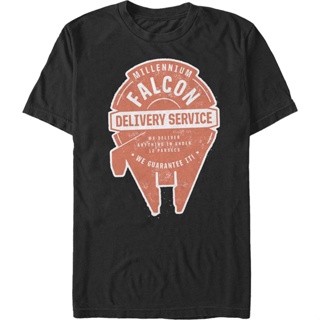 Millennium Falcon Delivery Service Star Wars T-Shirt เสื้อยืดคอกลม เสื้อยืดผู้ชาย เสื้อสีขาว