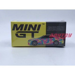 Mini GT Nissan Skyline GT-R V-Spec II MDX22 Malaysia Diecast Expo Limited 1:64 Digital Camouflage Yellow DIECAST SCALE MODEL CAR