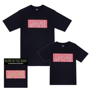 Marvel Men&amp;Boy Logo Glow In The Dark T-Shirt (ทรง Relax) - เสื้อยืดผู้ชาย และเด็กผู้ชายพิมพ์ลายโลโก้มาร์เวล เทคนิคเรืองแสงในที่มืด สินค้าลิขสิทธ์แท้100% characters studio