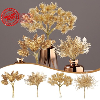 พวงดอกไม้ประดิษฐ์ ใบบัว พลาสติก สีทอง สําหรับตกแต่งงานแต่งงาน คริสต์มาส 6 ชิ้น ต่อชุด Y5N5