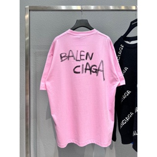 (Label + Tag) Bal-Eci Quality Top Letter Print Cotton Loose Casual Short Sleeve T-Shirt Men And Women Can Wear Couples S