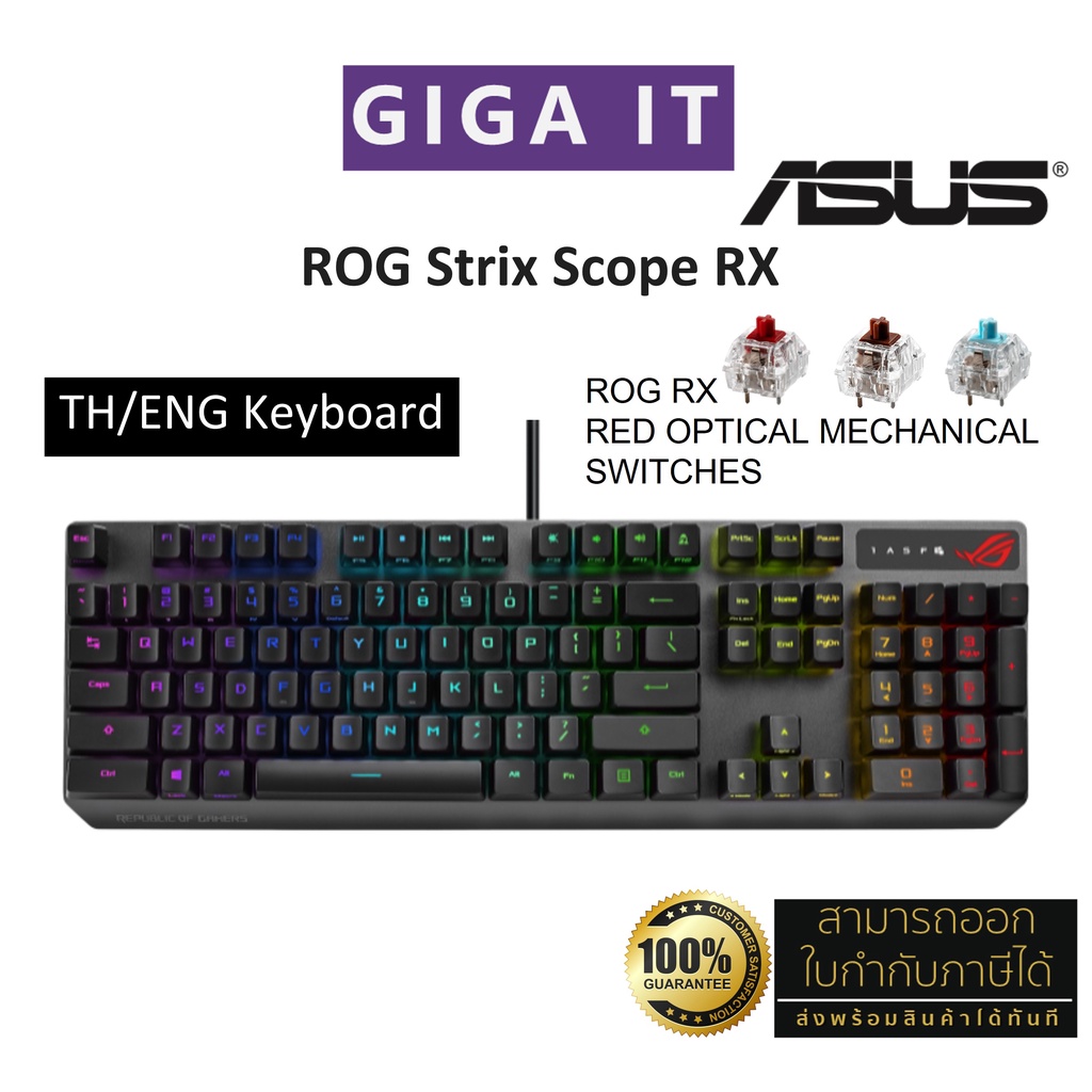 ASUS XA05 ROG Strix Scope RX Keyboard Red Optical Switch Mechanical w ...