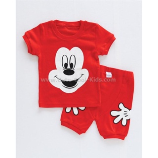 SBEBE-016 ชุดนอนเด็กแขนสั้นขาสั้น สีแดง ลาย MK Size-90 (1-2Y)