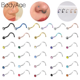 Bodyace จิวเจาะจมูก สเตนเลส รูปตัว S ประดับคริสตัล หลากสี 20 กรัม 1 ชิ้น