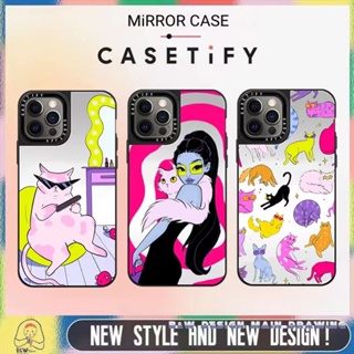 Casetify เคสโทรศัพท์มือถือ อะคริลิคแข็ง กันกระแทก แบบป้องกัน ลายการ์ตูนแมว สุดเท่ พร้อมกระจก สําหรับ iPhone14 13 12 Pro MAX 11 X XS MAX XR