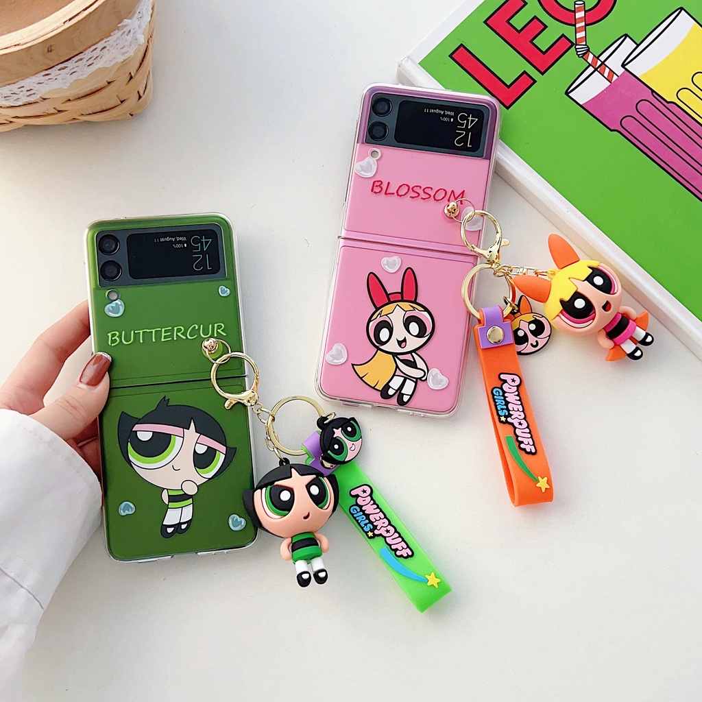 เคสโทรศัพท์-pc-แบบแข็ง-ลายการ์ตูน-the-powerpuff-girls-น่ารัก-กันกระแทก-พร้อมจี้-สร้างสรรค์-สําหรับ-samsung-galaxy-z-flip-4-5g-3in1-z-flip-3