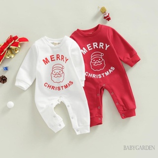 Babygarden- ชุดจั๊มสูทรอมเปอร์ คอกลม แขนยาว พิมพ์ลายตัวอักษร ซานตาคลอส คริสต์มาส สําหรับเด็กผู้ชาย และเด็กผู้หญิง อายุ 0-24 เดือน