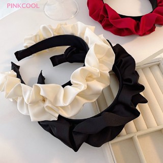 Pinkcool ที่คาดผม ขอบกว้าง ย่น เครื่องประดับผม ซารูช ที่คาดผม จีบ สีพื้น ที่คาดผม นุ่ม สีพื้น ขายดี