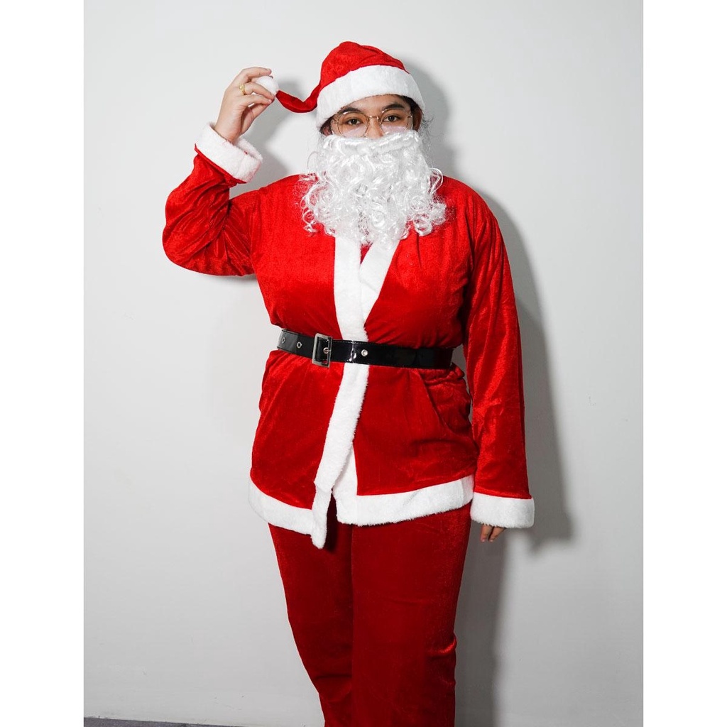 ภาพสินค้าชุดซานต้า ชุดซานตาครอส สำหรับผู้ใหญ่ ผ้ากำมะหยี่อย่างดี ครบเซ็ท FREE SIZE X-mas จากร้าน jtong0004 บน Shopee ภาพที่ 6
