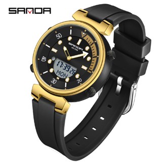 Sanda ใหม่ นาฬิกาข้อมือดิจิทัล อิเล็กทรอนิกส์ มีไฟ LED แสดงปฏิทิน กันน้ํา แฟชั่นสําหรับผู้ชาย