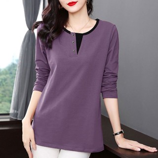 เสื้อยืดลําลอง แขนยาว คอกลม พลัสไซซ์ แฟชั่นฤดูร้อน สําหรับสตรี ไซซ์ M - 5XL