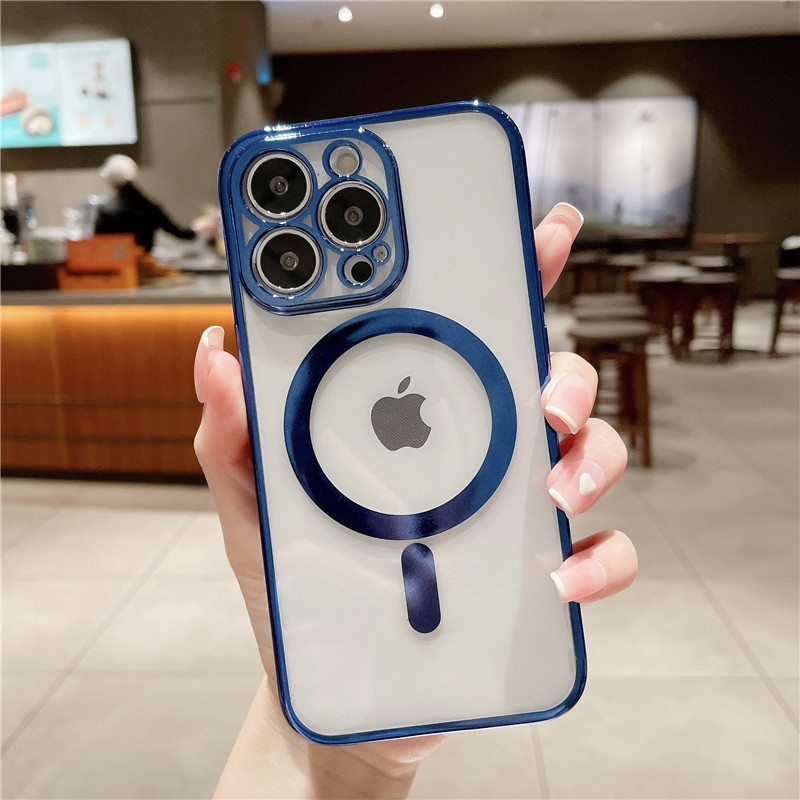เคสโทรศัพท์มือถือ-ซิลิโคนนุ่ม-ใส-แม่เหล็ก-หรูหรา-สําหรับ-iphone-14-plus-13-12-11-pro-max