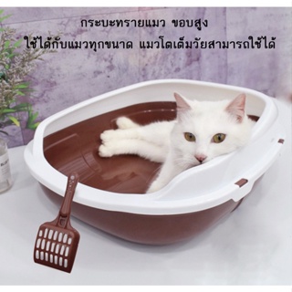 BN-099 กระบะทรายแมว ห้องน้ำแมว ขอบสูงพิเศษ สีสันสดใส ป้องกันทรายกระเด็น พร้อมที่ตัก ราคาถูก พร้อมส่ง🤎