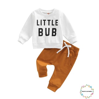 Babyclothes- เด็กวัยหัดเดิน เด็กผู้ชาย ชุด 2 ชิ้น พิมพ์ลายตัวอักษร แขนยาว เสื้อกันหนาว เสื้อยืด และกางเกงลําลอง ยืดหยุ่น