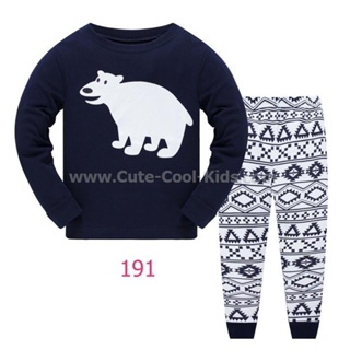 L-FAB-191 ชุดนอนเด็ก ผ้าCottonบาง สีน้ำเงินหมี แนวเข้ารูป Slim Fit ผ้า Cotton 100% เนื้อบาง