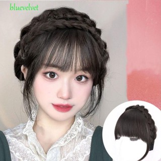 Bluevelvet ที่คาดผมปลอม ผมหน้าม้า หน้าม้า ขนปุย สีดํา ต่อผม ในชิ้นผม เด็กผู้หญิง อินเทรนด์ ที่คาดผม ลําลอง ทุกวัน ทนความร้อน วิกผม