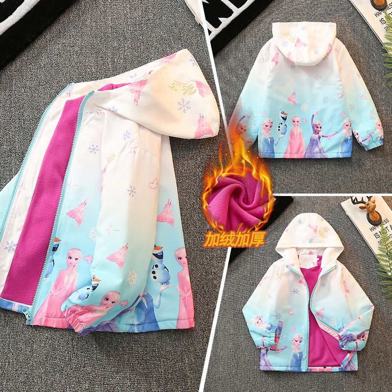 ใหม่-เสื้อแจ็กเก็ตกันลม-ผ้าฟลีซ-แบบบาง-ลายเจ้าหญิงเอลซ่า-แฟชั่นฤดูใบไม้ร่วง-และฤดูหนาว-สําหรับเด็กผู้หญิง-2023