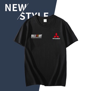 แขนสั้นพิมพ์ลาย♈ Mitsubishi Ralliart Racing Mivec Motorsport Unisex Baju Pakaian Murah เสื้อยืด