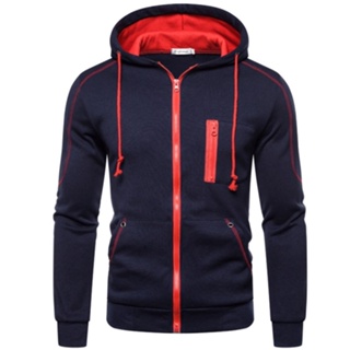 แท้จริง4 Colors Mens Hoodies Long Sleeve Plain Casual Zipper Sweatshirts M-3XL Male Sports Hooded Sweater