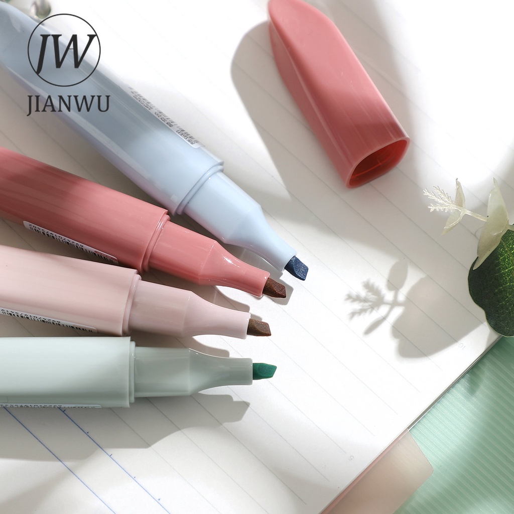 jianwu-ปากกามาร์กเกอร์-ไฮไลท์-ปลายนิ่มมาก-น่ารัก-เครื่องเขียน-สําหรับนักเรียน-4-สี-ต่อชุด