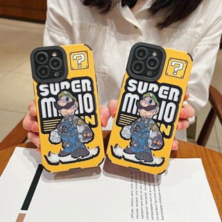 เคสโทรศัพท์มือถือหนัง ลายมาริโอ้น่ารัก หรูหรา สีเหลือง สําหรับ iphone 14 Pro Max i14 plus 13 Pro Max i13 13pro 11 Pro Max i11 X XR Xs Max 7 plus 8 plus 12Pro 12 Pro Max