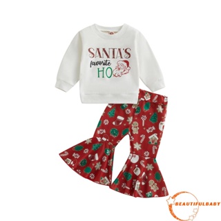 Beautym- ชุดเสื้อยืด แขนยาว ลายซานตาคลอส และถุงเท้าคริสต์มาส และกางเกงขายาว สําหรับเด็กผู้หญิง