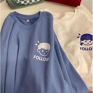 เสื้อท็อปส์ ลาย Follow SWEATER CREWNECK สไตล์เกาหลี สําหรับผู้หญิง