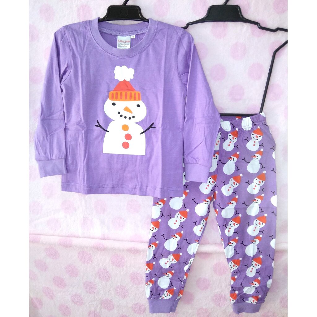 l-dag-235-ชุดนอนเด็กหญิง-แนวเข้ารูป-slim-fit-ผ้า-cotton-100-เนื้อบาง-สีม่วง-ลายsnowman