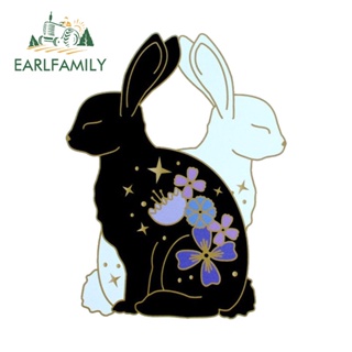 Earlfamily สติกเกอร์ กันน้ํา กันรอยขีดข่วน ลายกระต่าย ดอกไม้ 13 ซม. x 10 ซม. สําหรับติดตกแต่งประตูรถยนต์