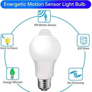 หลอดไฟแอลอีดี หลอดไฟเซ็นเซอร์ ตรวจจับการเคลื่อนไหว แสงสีขาว เปิด-ปิดเองอัตโนมัติ LED light sensor ขั้วE27