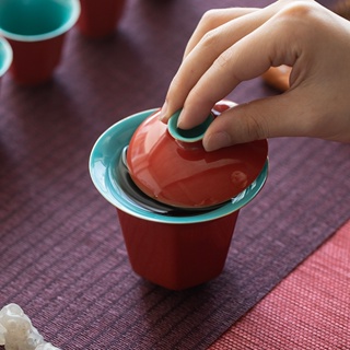 Forbidden City ชุดถ้วยชาเซรามิค พร้อมฝาปิด สีแดง สําหรับครัวเรือน [A015]
