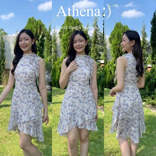 (Chayanista) Athena dress เดรสแขนกุดลายดอกคอผูกแต่งระบายหางปลา
