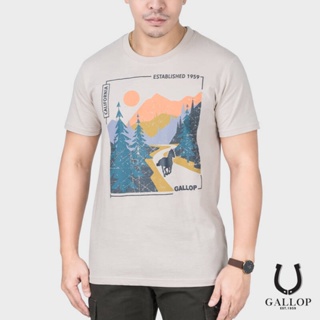 【ใหม่】GALLOP : เสื้อยืดผ้าคอตตอนพิมพ์ลาย Graphic Tee รุ่น GT9123 สีครีม