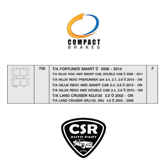 compact-ทุกเกรด-ผ้าเบรคหน้า-toyota-revo-4wd-prerunner-ยกสูง-cab-4ประตู-ปี2015-2022-dpm-705-dex-705-dll-705