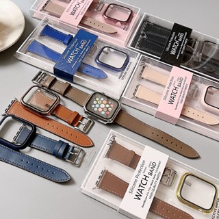 สายนาฬิกาข้อมือหนัง พร้อมเคส สําหรับ Apple Watch Band Series SE 8 7 6 5 4 3 2 1 45 มม. 41 มม. 44 มม. 40 มม. 42 มม. 38 มม. iwatch