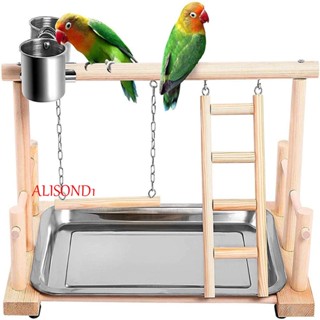 ALISOND1 Activity Parrot Playstand Conure Lovebirds Climbing Ladder Bird Perch Exercise Gym Interactive Pet Training With Feeder Cups Comfortable Toy Playground Wooden Stand/Multicolor