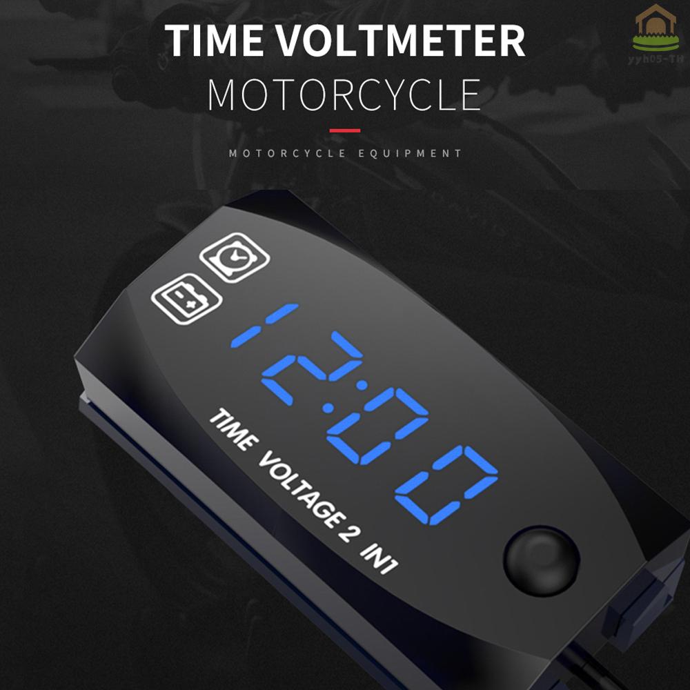 motorycycle-dc-6v-30v-2-in-1-digital-time-clock-voltage-voltmeter-ip67-waterproof-tester-battery-moniter-gauge-for-car